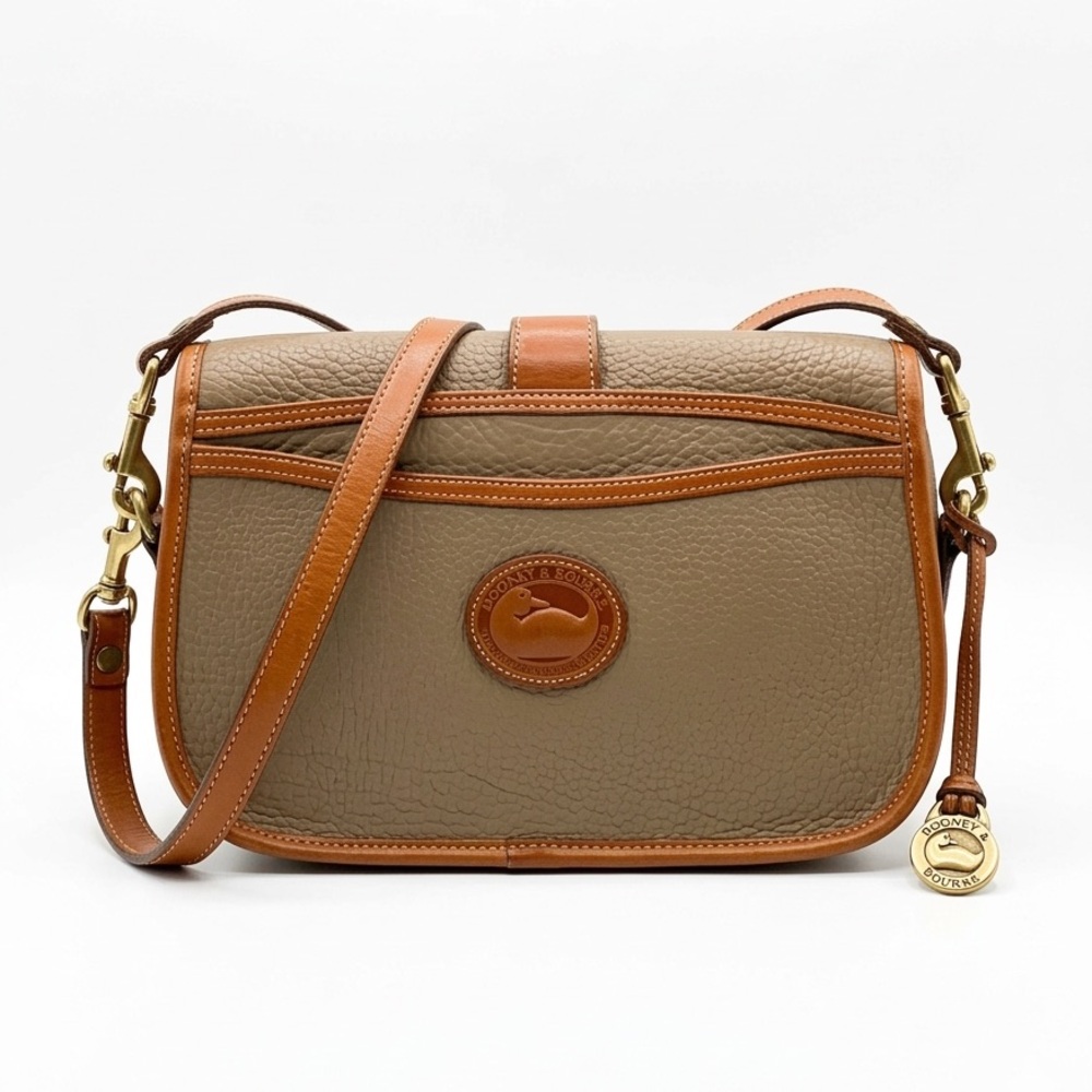 Vintage Dooney & Bourke AWL Taupe Leather Small Cavalry Crossbody Bag